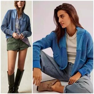 Free People Worn Thru Surplus Cardi Sparkling Blue SZ XS